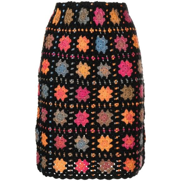 New Anthropologie Anna Sui Crochet Mini Skirt $475 SMALL Multicolor Black